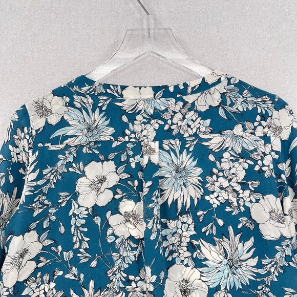 WEEKEND MAX MARA Adda Silk Top XS Floral Print Teal White Long Sleeve Blouse - Picture 6 of 15